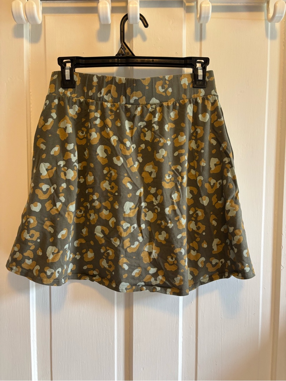 Pact Fit and Flare Mini Skirt Medium Green Leopard Print